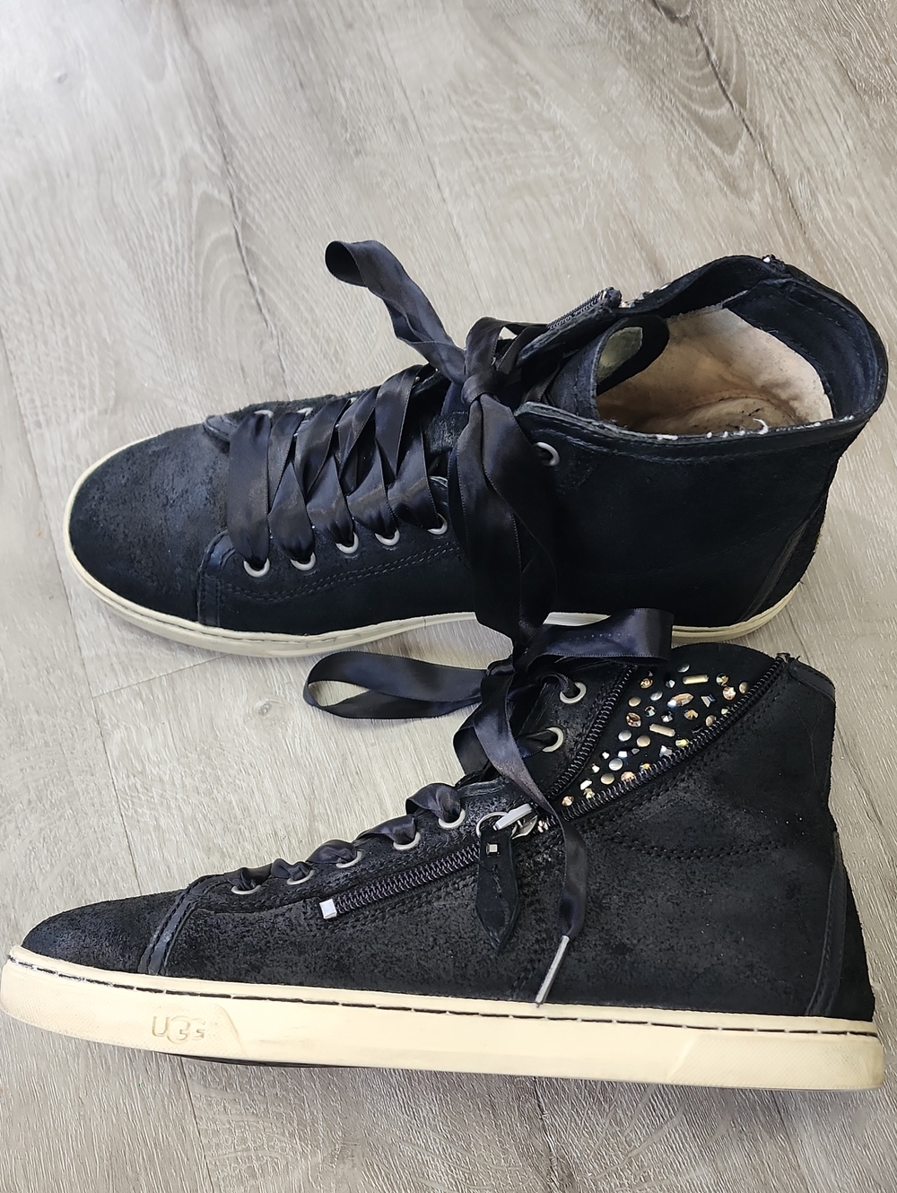 UGG Black High-Top Suede Sneakers with Satin Ribbon Laces